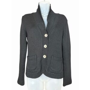 Boden 12 Black 100% Wool Cardigan Jacket Shawl Collar‎ Button Front Pockets